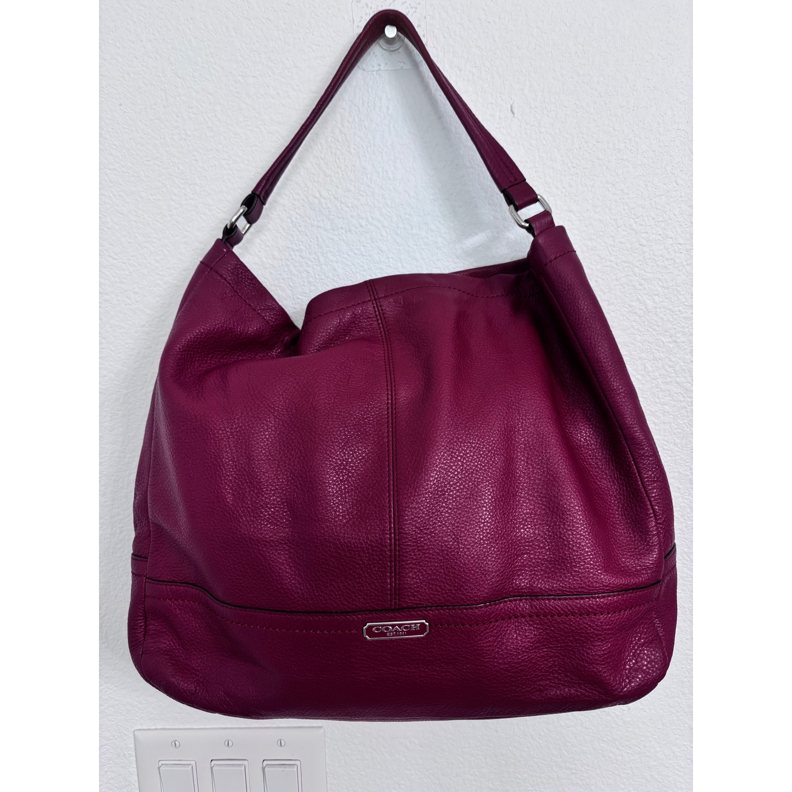 Coach Pebbled Leather Berry Pink Large Hobo Shoulder Bag